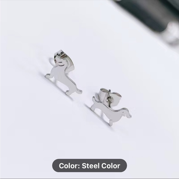 Stainless Steel Ear Studs Earrings, Vintage Simple Cute Puppy Earrings - Picture 4 of 5